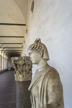 Rome, Italy - September 1, 2017: Woman statue in baths of Diocletian (Thermae Diocletiani) in Rome. Italy