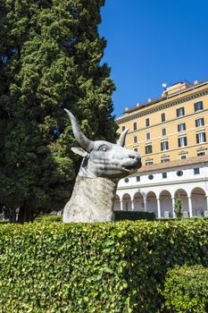 Ancient statue of Bull in baths of Diocletian (Thermae Diocletiani) in Rome. Italy