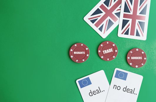 Poker game with bargaining chips including migrants, trade and borders 