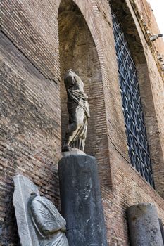 Rome, Italy - September 1, 2017: Ruins of the Baths of Diocletian, Rome, Italy. Diocletian's baths is one of the main landmarks in Rome.