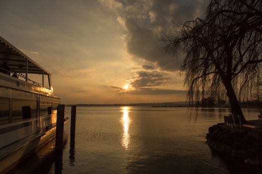 Idyllic sunset on the Zug Lake in Switzerland