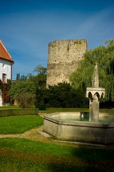 The fountain in the courtyard of the castle Bitov, Czech Republic, South Moravia.