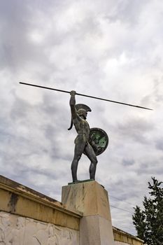 Leonidas monument at cloudy sky, Thermopylae, Greece