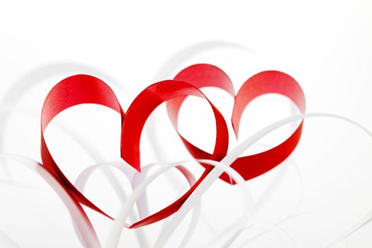 Paper ribbon hearts on white background, Valentines day concept