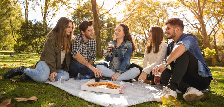 Friends in the park making a picnic 