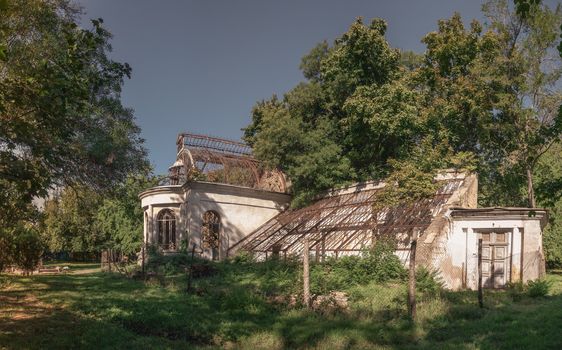 Old abandoned Chkalov sanatorium in Odessa, Ukraine, in a sunny summer day