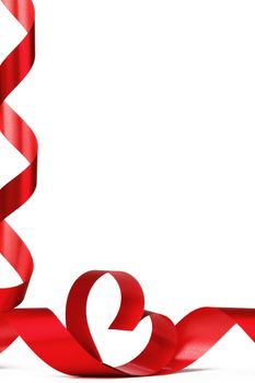 Valentines day frmae made of red ribbon hearts, isolated on white