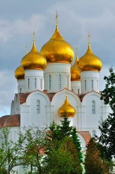 Assumption orthodox Cathedral with golden domes in Yaroslavl, Russia