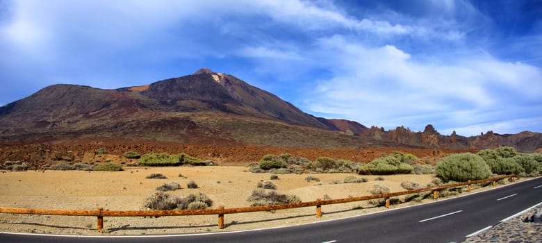 Sand Desert with blue sky, Panorama on Teide volcano, Tenerife, Canarian Islands