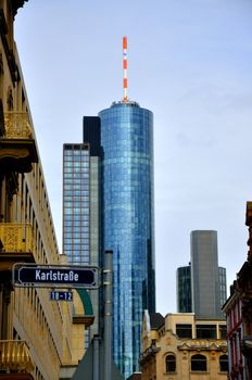 Maintower Skyscraper in Frankfurt in Hessen, Germany.