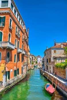 Scenic canaScenic canal with Carabinieri boats, Venice, Italy, HDRl with Carabinieri boats, Venice, Italy, HDR