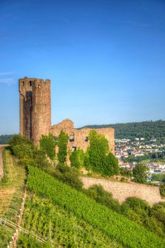 Ehrenfels Castle, Burg Ehrenfels on Rhine river near Ruedesheim and Bingen am Rhein, Hessen, Germany.