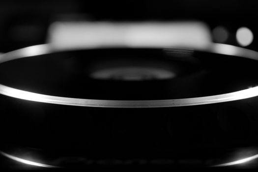 Monochrome abstract view of Professional DJ CD USB SD card player, isolated white deck