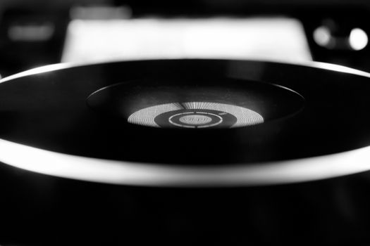 Monochrome abstract view of Professional DJ CD USB SD card player, isolated white deck