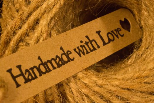 homemade with love kraft tag with twine rope background