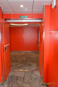 Luxury red interior of the inner deck on the cruise ship MSC Meraviglia, October 8, 2018.