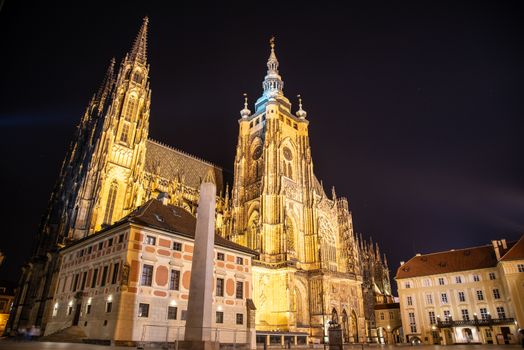 St Vitus Cathedral in Prague Castle by night, Prague, Czech Republic.