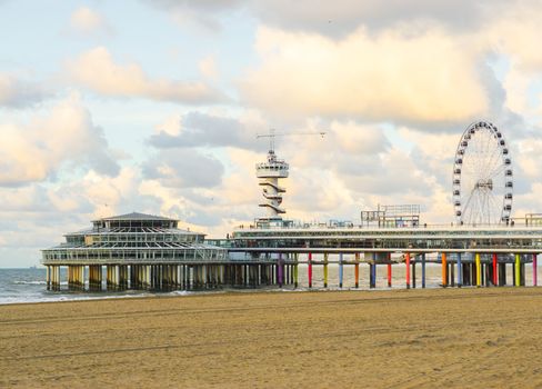 the famous pier jetty of Scheveningen beach the hague a popular touristic hot spot in the Netherlands