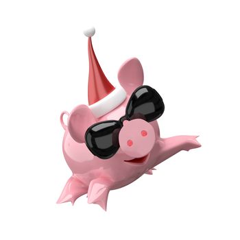 3D Illustration Jumping New Year Pig on White Background