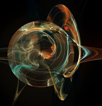 Fractal abstraction. Flame and Plasma Effects. A glowing round figure, a symbol of energy, tension, power, black background