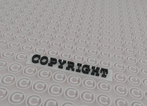 Black 3d copyright text on platform inside 3d copyright white symbols.