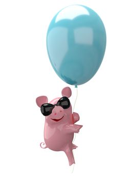 3D Illustration of a Pig in Balloon Glasses on White Background