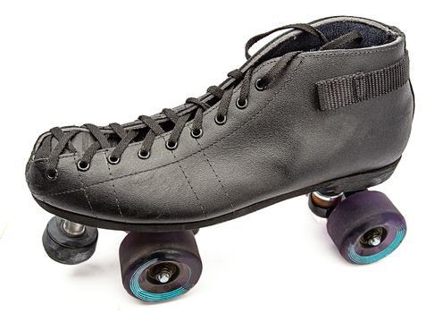 Black boot roller skate with purple wheels