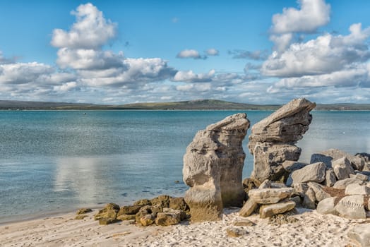Rock formations on the Preekstoel beach in the Langebaan Lagoon on the Atlantic Ocean coast in the Western Cape Province