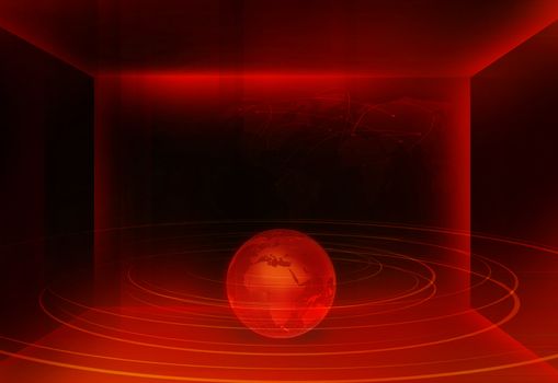3D space with earth globe and round circles. Suitable for breaking news background. 3d Illustration