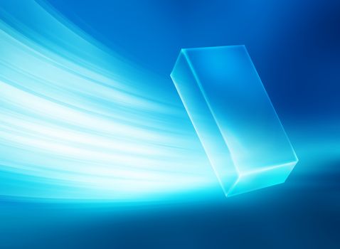 Abstract  blue theme background whit white curves and transparent single vertical 3d box