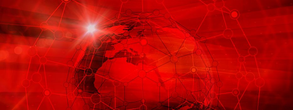 Abstract Global Connection Structure on Red Color Background. Illustration of  Futuristic Networking Technology Concept. Blank Space for Your Contents, Template, Communication, Business and Web Design