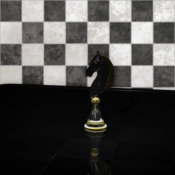 Strategic chess move concept. A knight chess figure on chess board - 3D rendering