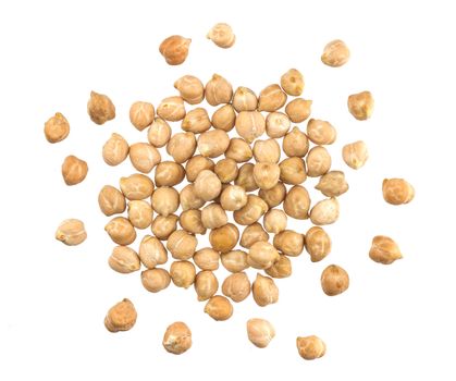 Heap of chickpeas isolated on white background with clipping path, top view