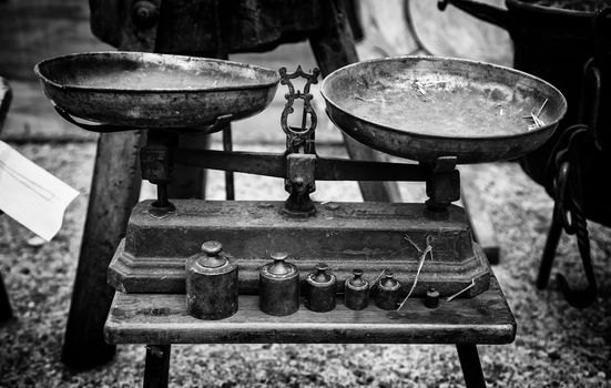 Old weighing scale, tool detail for weighing food