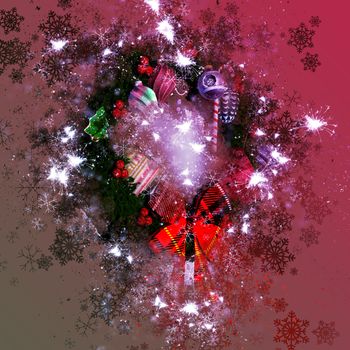 Christmas Wreath on Christmas Background - 3D rendering