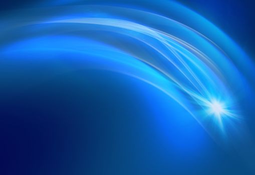 Blue background with transparent curves and flare