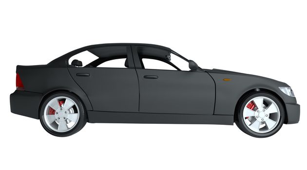 Car isolated on white - black paint - 3d rendering