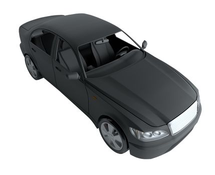 Car isolated on white - black paint - 3d rendering