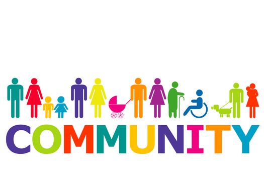 Community concept with colored people pictograms and word community