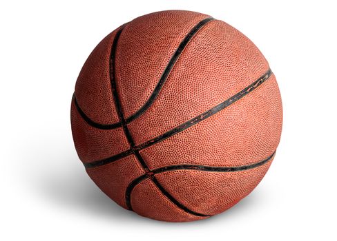 Old basketball ball isolated on white background