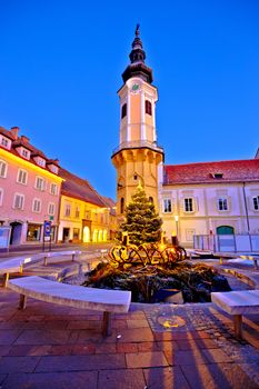 Bad Radkersburg main square and church evening advent view, Steiermark region of Austria