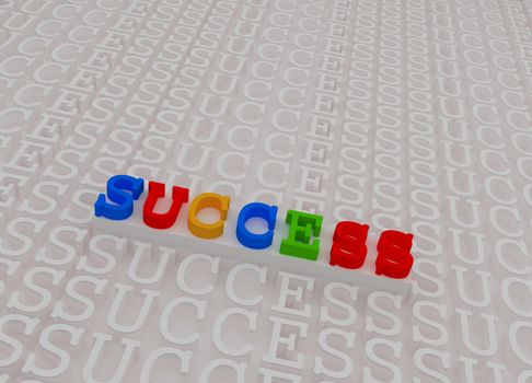 Colorful success 3d text on white stage inside 3d white success words.