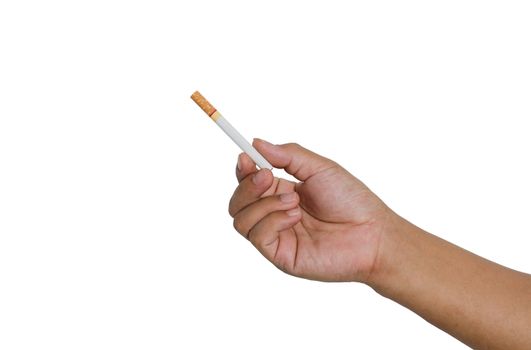 Filing a cigarette in hand on white background