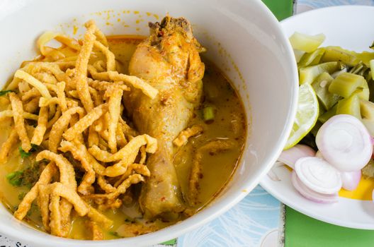 Noodle with Chicken in Curry Soup (Thai Food)