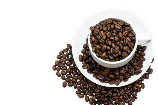 coffee cup with coffee beans, isolated on white background