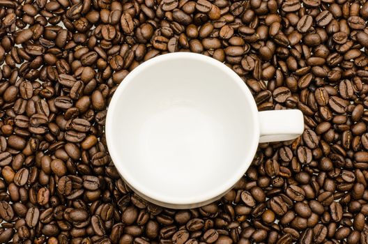 coffee cup  on coffee beans