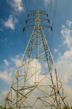 high voltage post.High-voltage tower sky background.