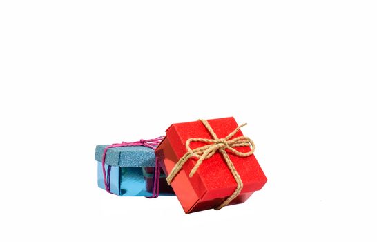 Red and blue  gift box on white background.