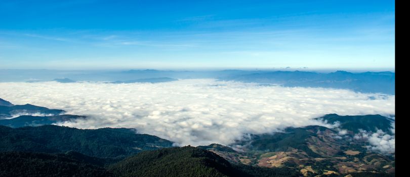 sea mist beautiful high mountain, the view point  "Kiewmaeparn" at Chiangmai in Thailand.