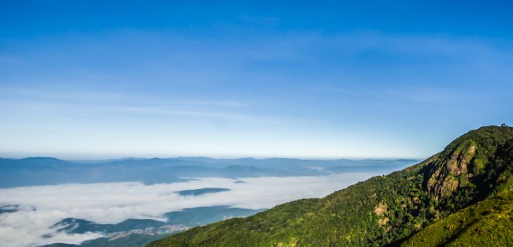 sea mist beautiful high mountain, the view point  "Kiewmaeparn" at Chiangmai in Thailand.